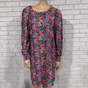 Lilly Pulitzer Womens XL Neon Floral Shift Dress Long Sleeve Smocked Cuff Multi